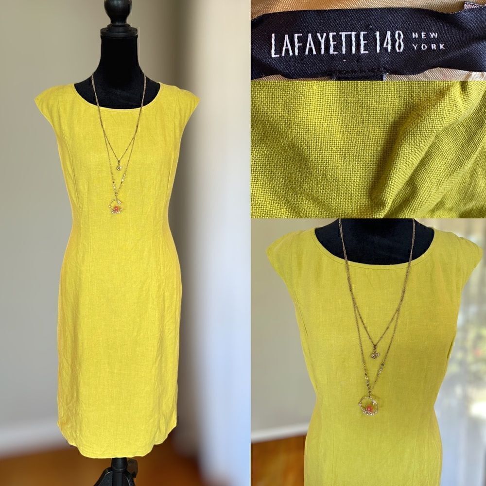 Layfayette 148 New York 100% Linen lined MIDI dress Size 2